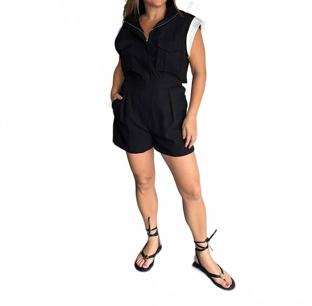 NEW STRUT & BOLT satin contrast romper in black